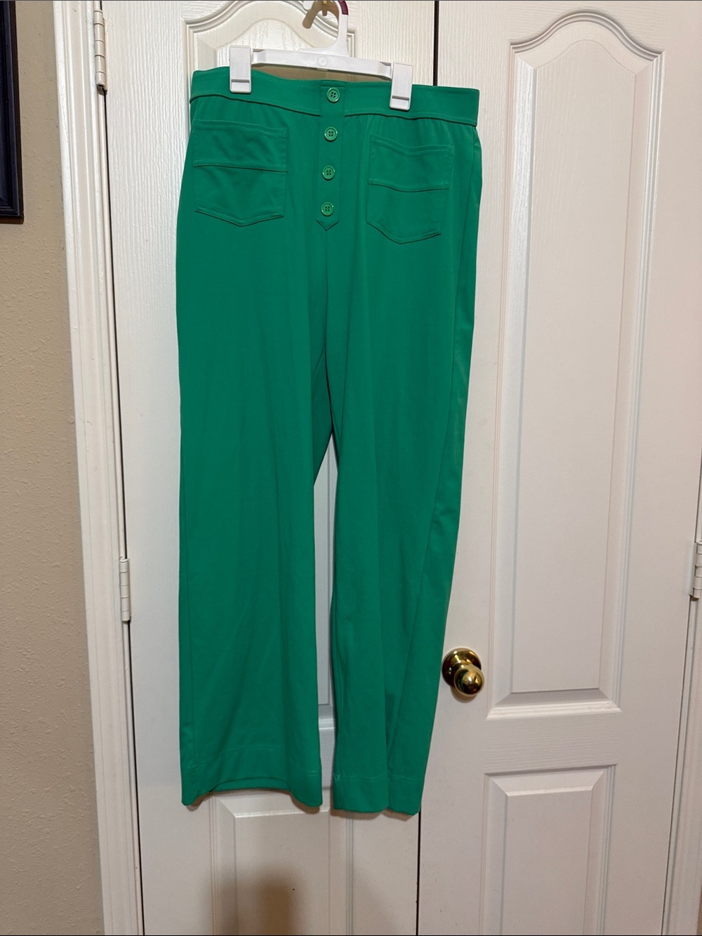 HALARA Green High-Rise Button Front Wide Leg Pants
